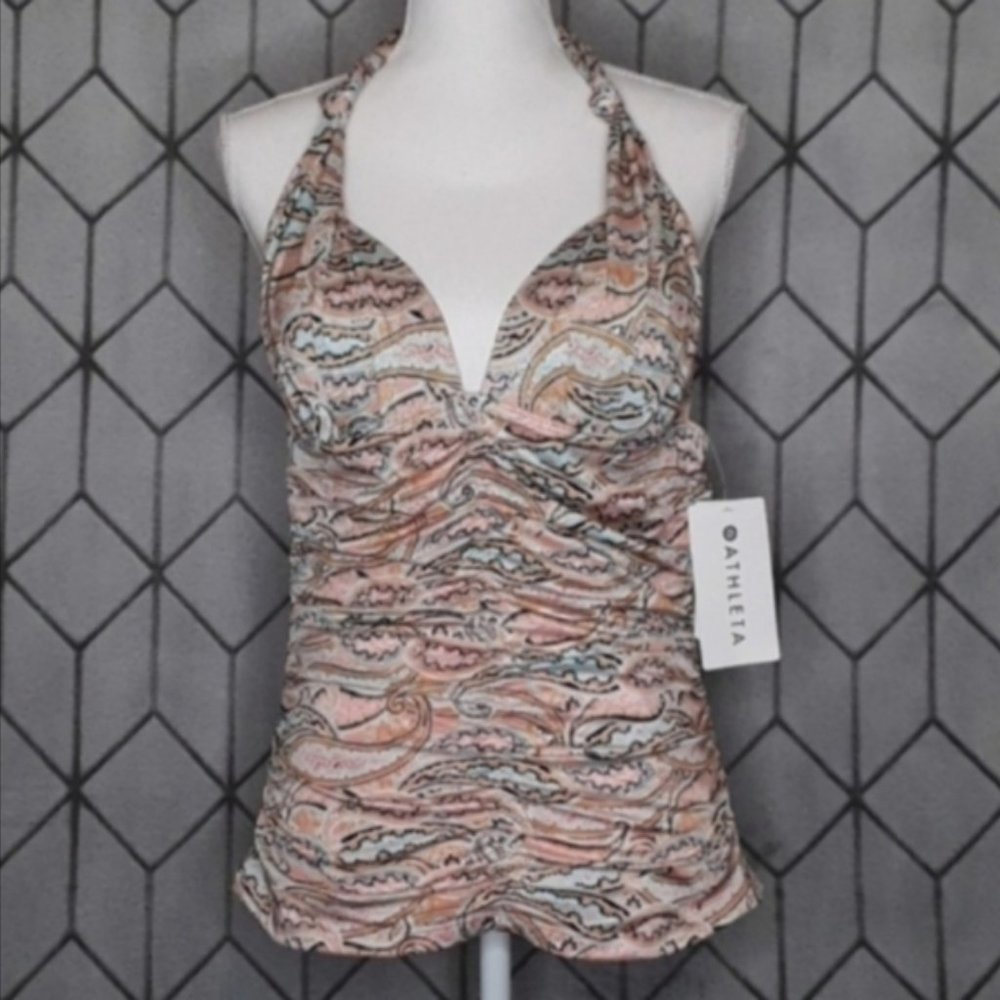 ATHLETA Aqualuxe Print Halter Ruched Tankini